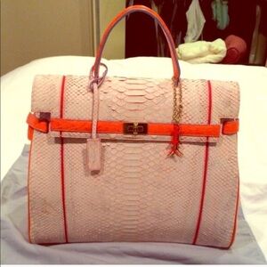 NWOT Shiro large orange white python handbag